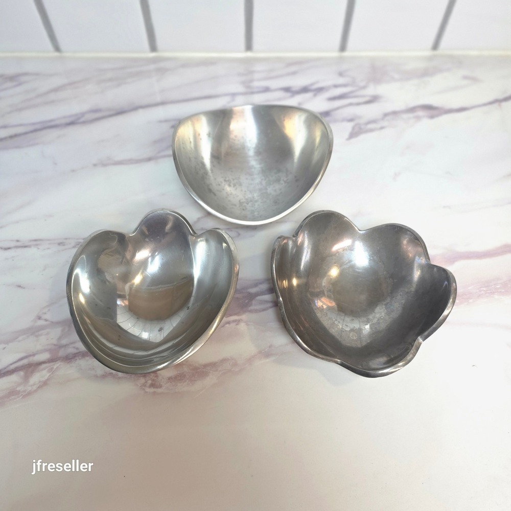 VTG Towle The Pintel Collection Silver Metal Trinket Bowls Set of 3 Shapes MCM